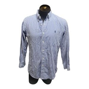 Ralph Lauren Polo Collared Blue White Striped Button Down 16 32/33 Custom Fit